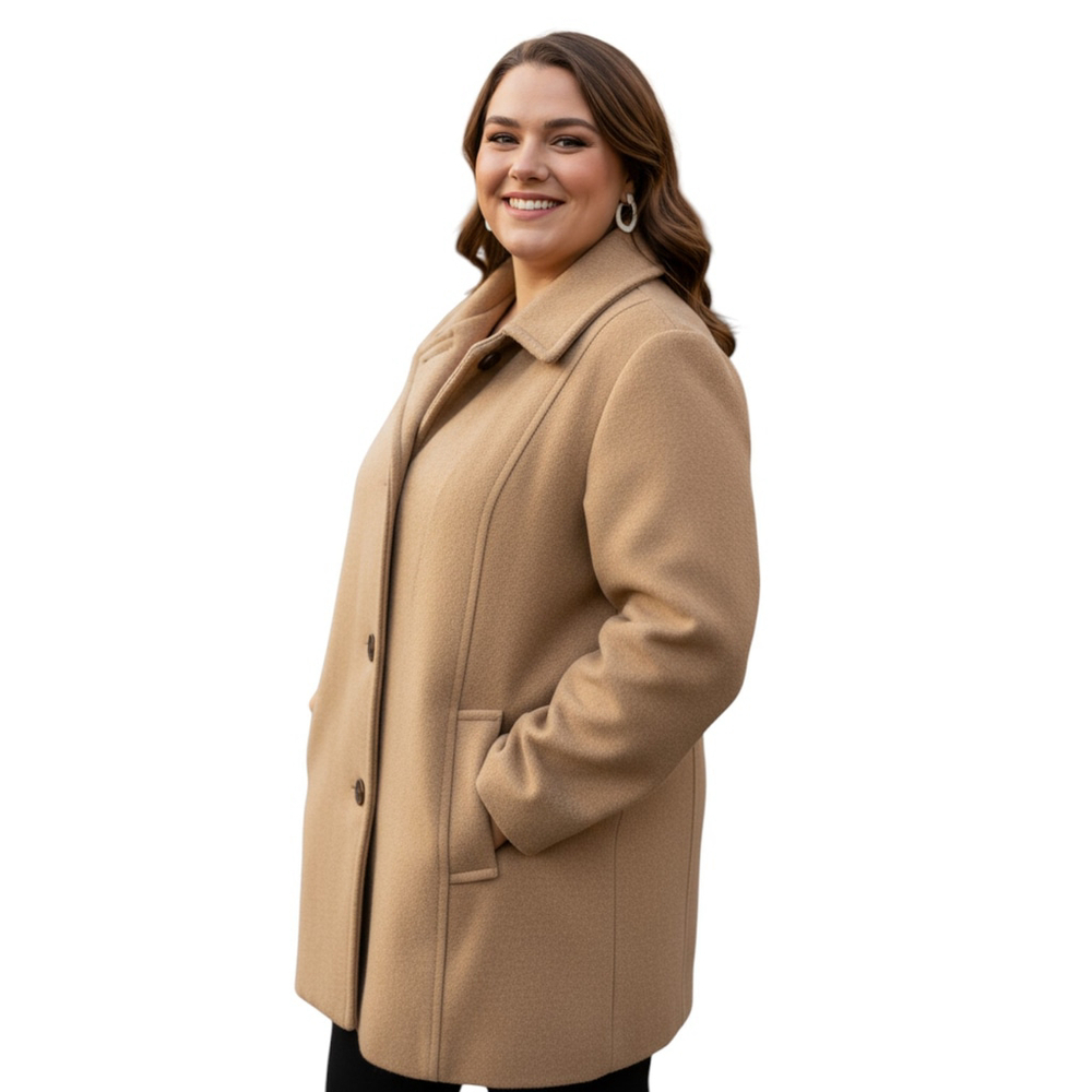 St Johns Bay Womens Coat 3X Tan Wool Office Career Work Minimalist Car Walking